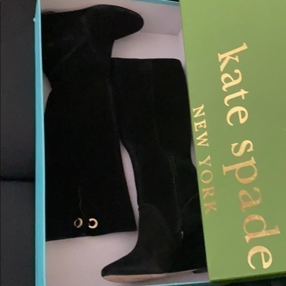 NWT Kate Spade black suede wedge knee high boots - Picture 2 of 5